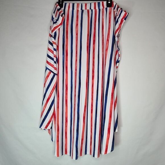 26W 28W Midi Crepe Skirt Red Blue Pockets Pull on - Picture 3 of 10